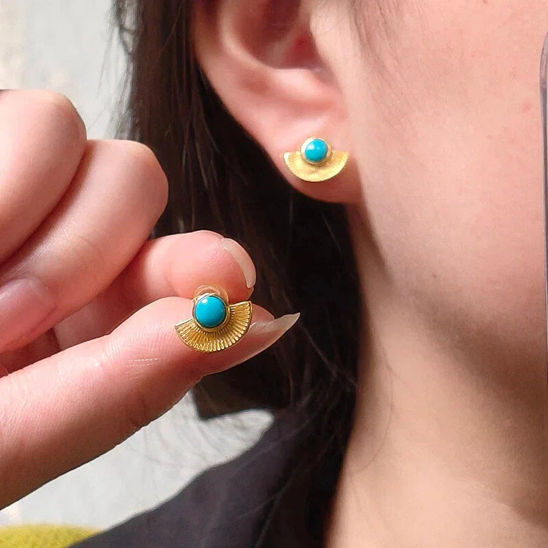 Natural Turquoise Fan-Shaped Earrings - OOAKB