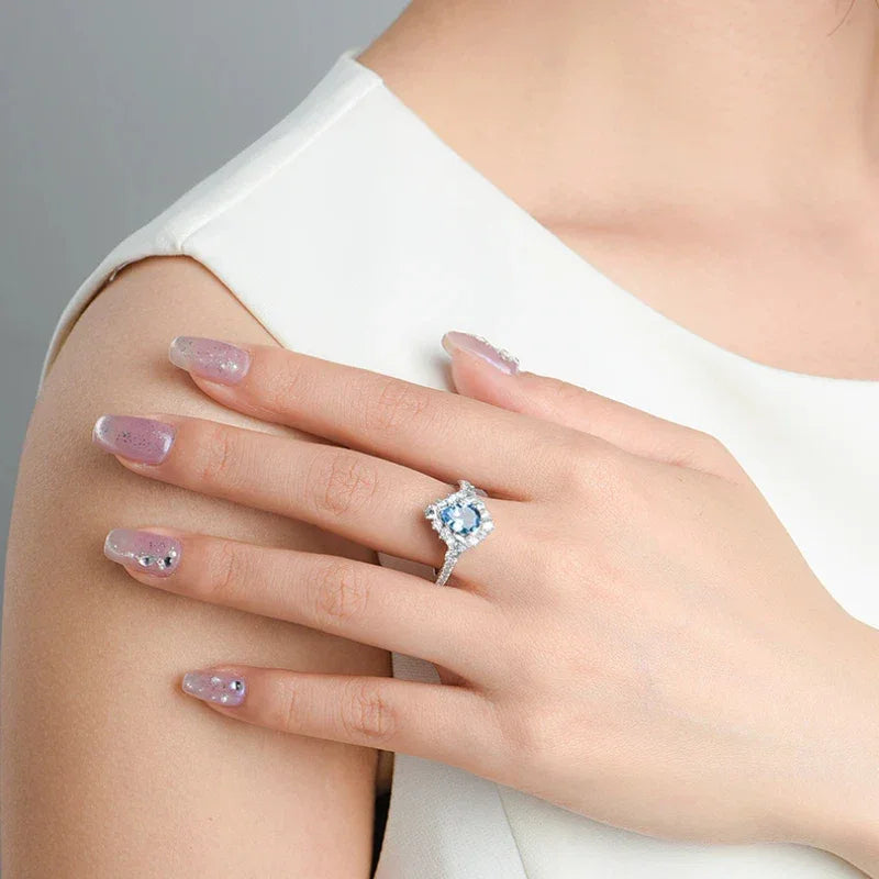 Natural Topaz Ice Blue Small Water Drop Ring Women's Style - OOAKB