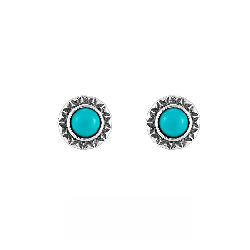 S925 Silver Vintage Antiqued Turquoise Earrings - OOAKB