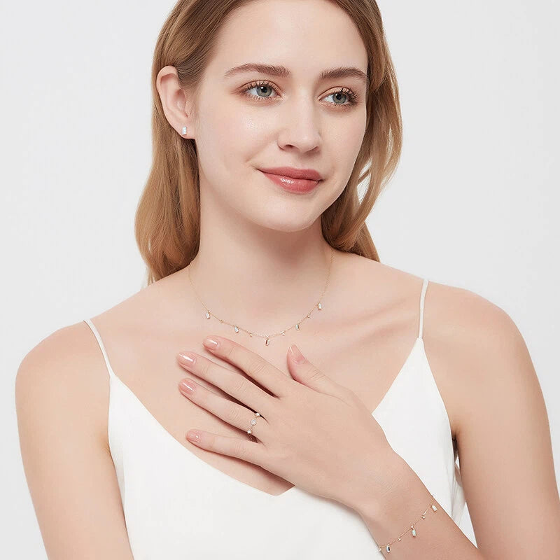 Blue Opal 10K Gold Square Single Earring