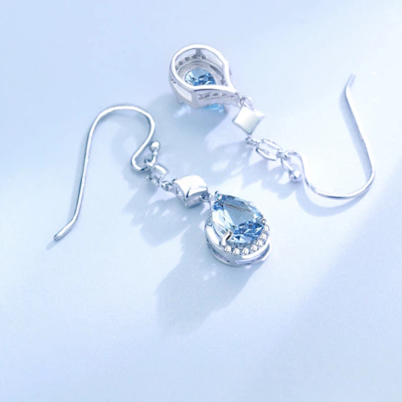 Blue Topaz S925 Silver Teardrop Earrings