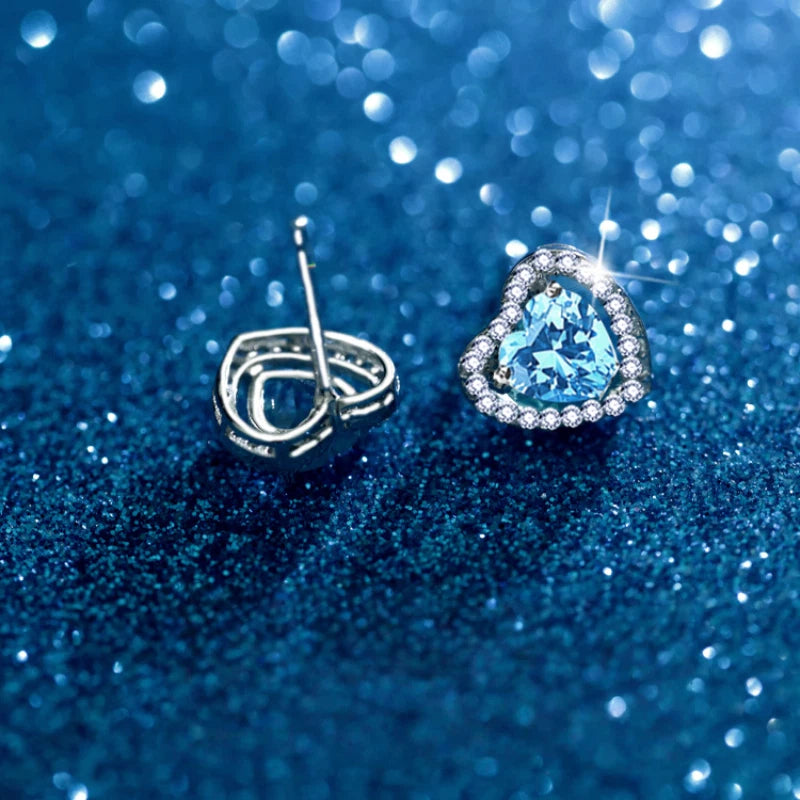 Blue Topaz S925 Silver Heart-Shaped Earrings