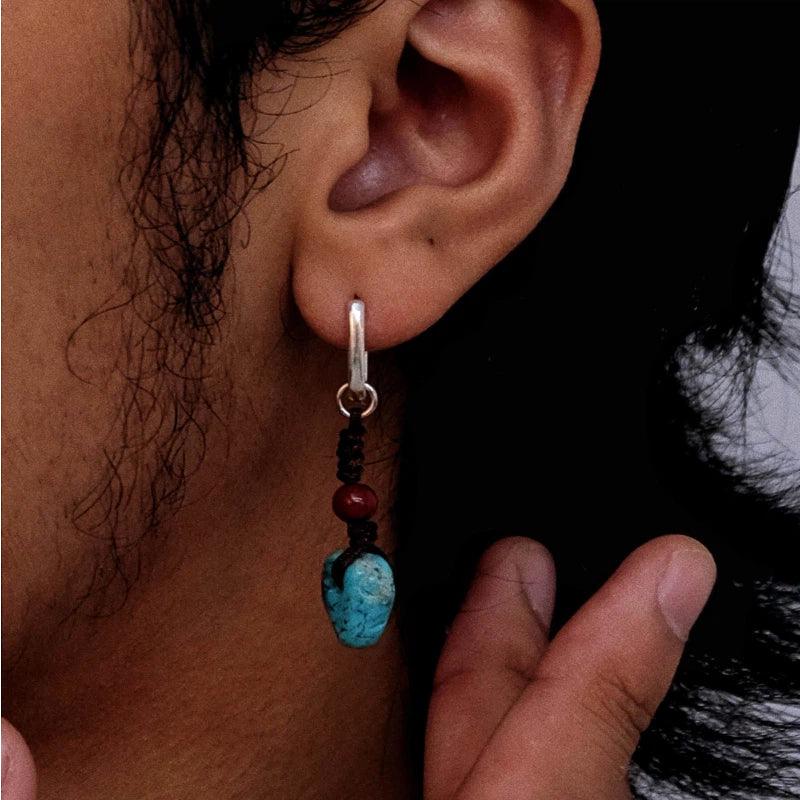 Silver Black Cord Turquoise Earrings Unisex - OOAKB