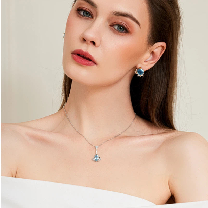 Natural Topaz Small Water Drop Fan Mini Skirt Necklace Women's Style