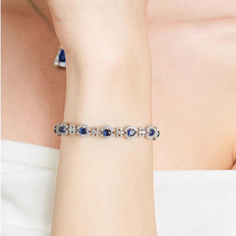 Sapphire Inlaid Diamond Link Light Luxury Bracelet - OOAKB