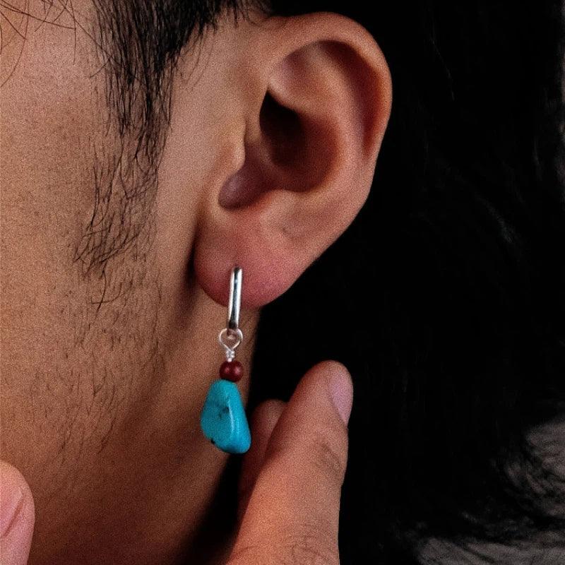 Silver Turquoise & Cinnabar Earrings Unisex - OOAKB