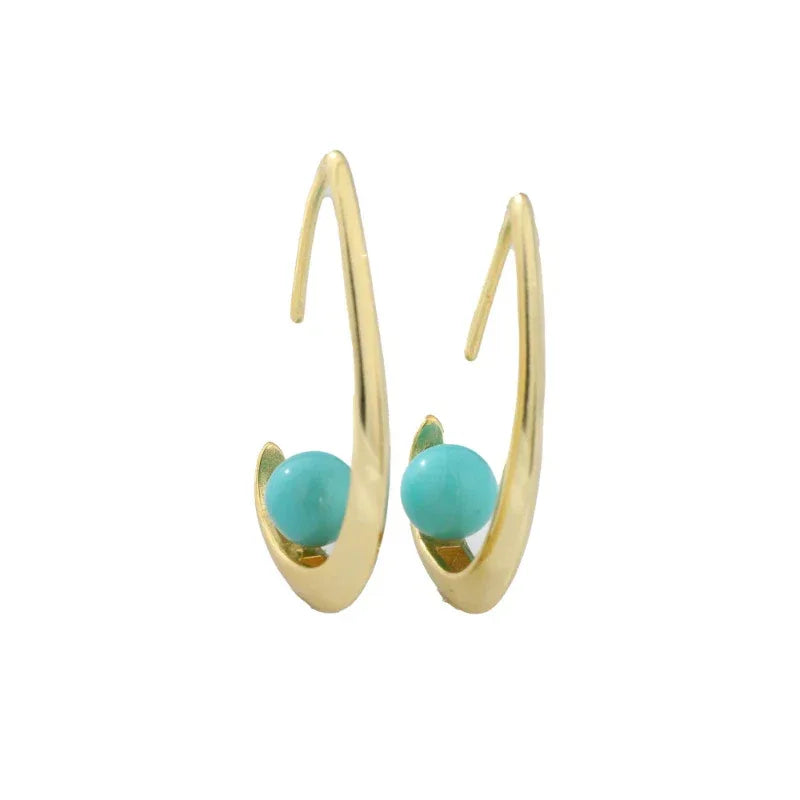 Turquoise Round Bead Teardrop Earrings - OOAKB