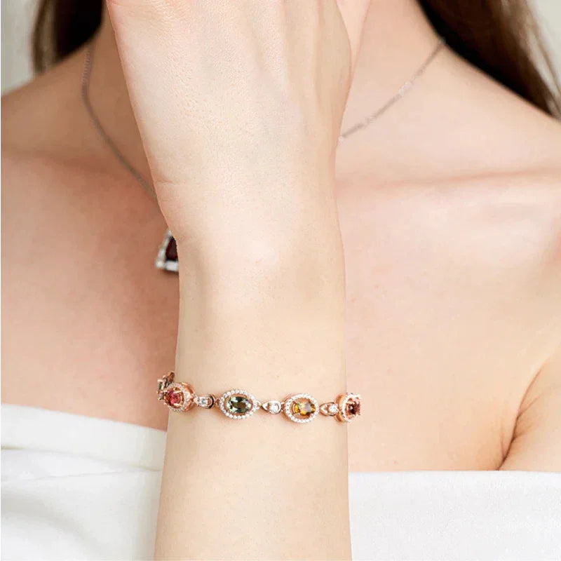 Colored Tourmaline Bracelet S925 Silver Women's Style - OOAKB