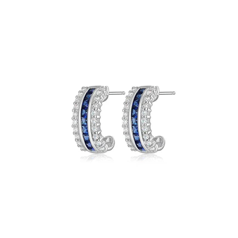 Sapphire S925 Silver C-Shape Earrings - OOAKB