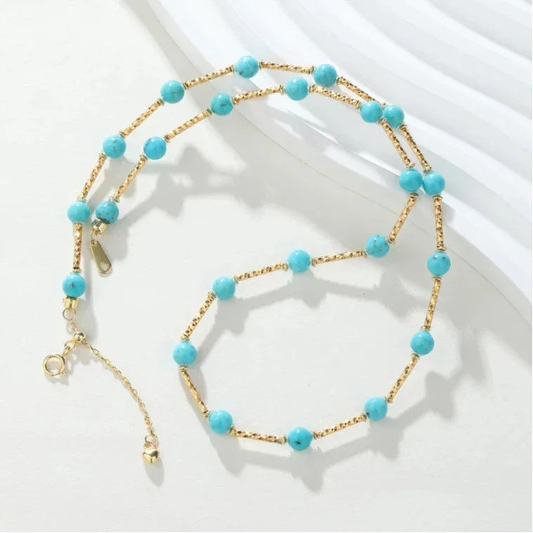 Turquoise Round Bead Starry Sky S925 Silver Necklace - OOAKB