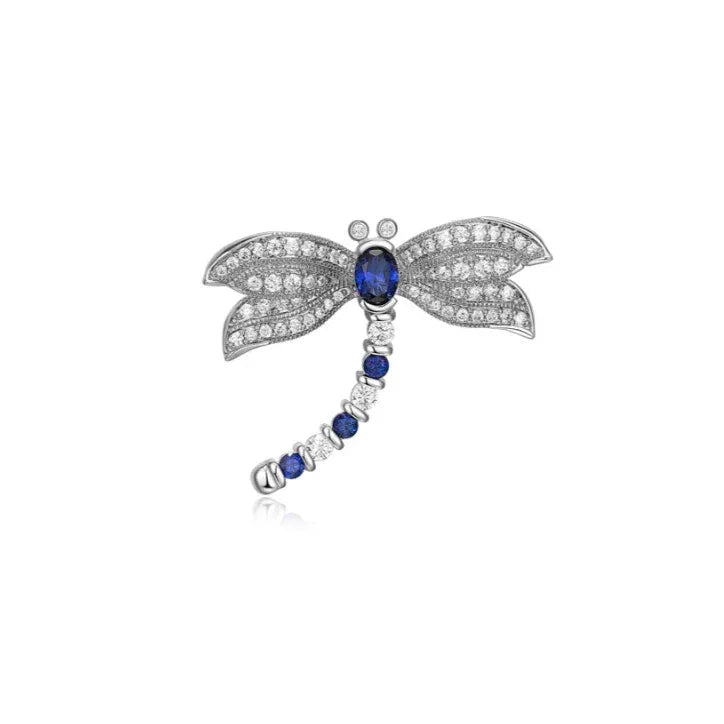 Sapphire S925 Silver Retro Dragonfly 2-in-1 Brooch Necklace - OOAKB