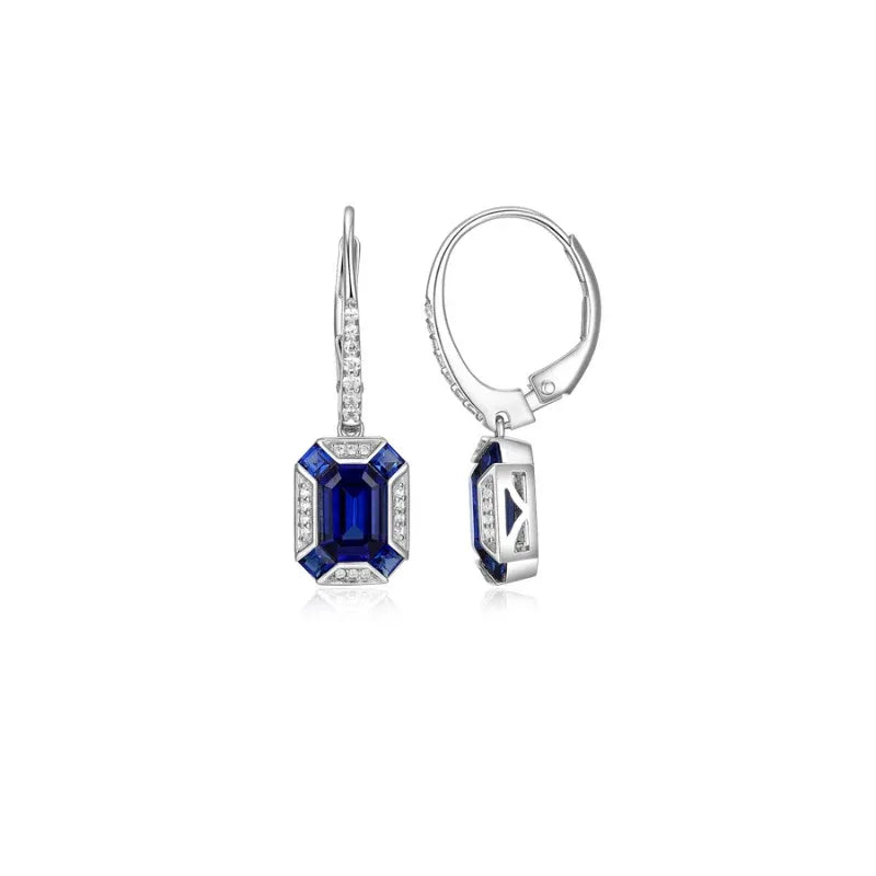 Sapphire S925 Silver White Zircon Frame Earrings - OOAKB