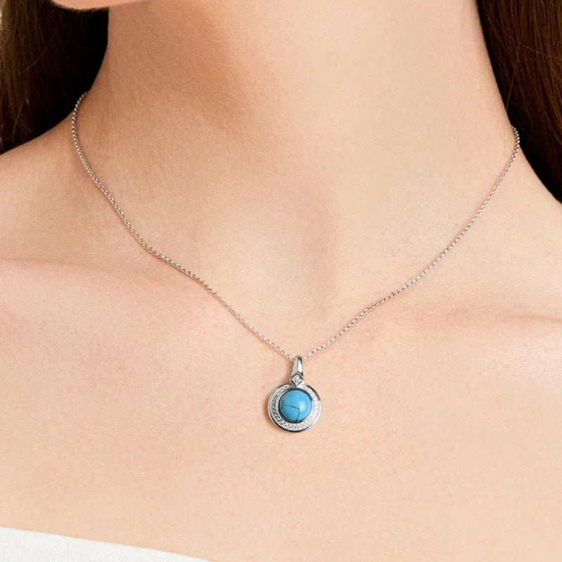 Round Disc Turquoise Necklace S925 Silver Women's Style - OOAKB