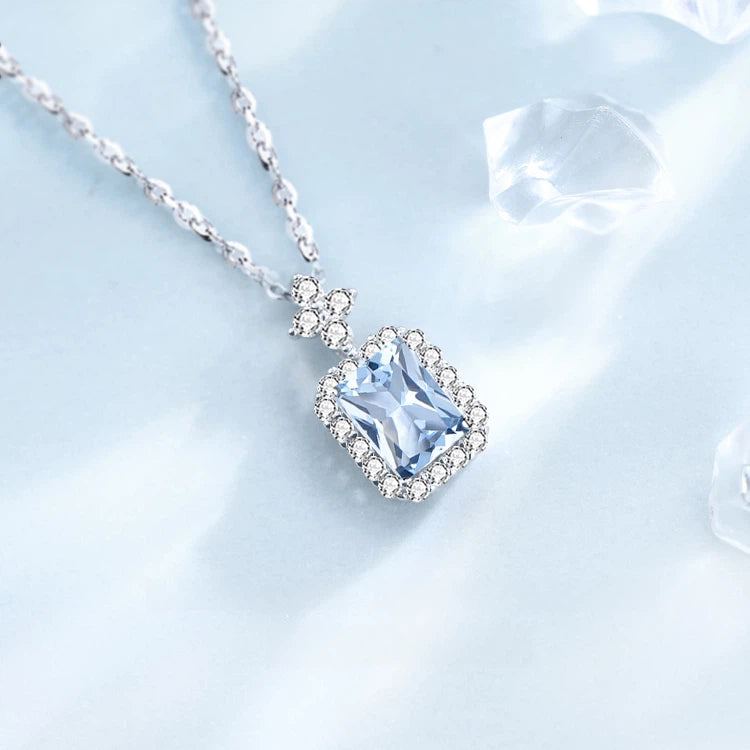 Blue Topaz S925 Silver Square Candy Necklace