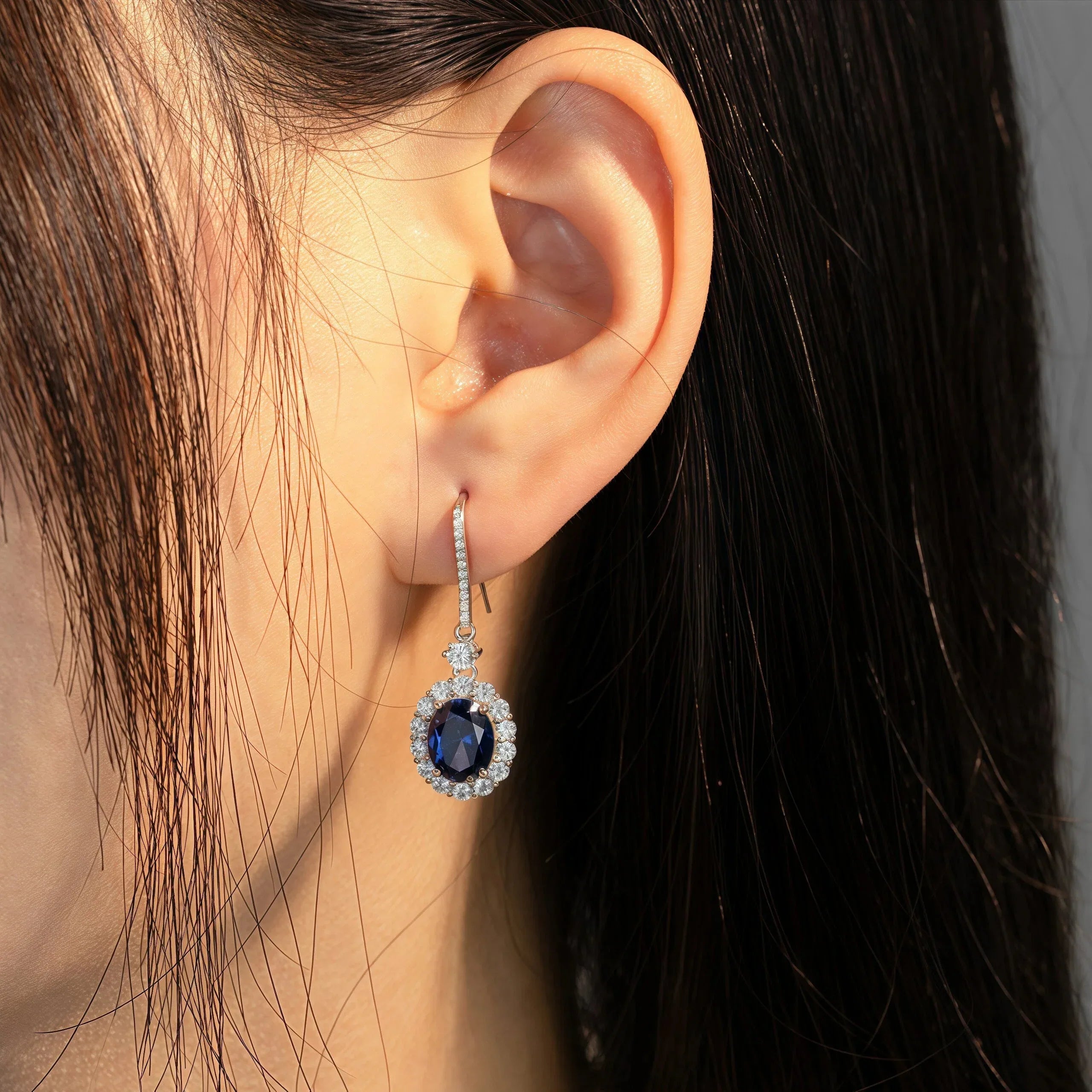 Sapphire Earrings S925 Silver Drop Earrings - OOAKB