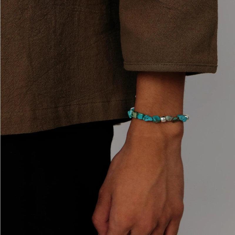 S925 Silver Turquoise Beaded Bracelet Unisex - OOAKB