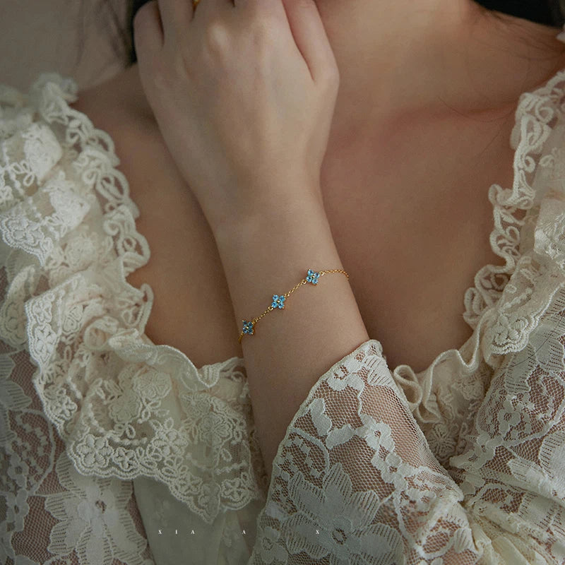 Topaz S925 Silver Four-Leaf Clover Adjustable Bracelet