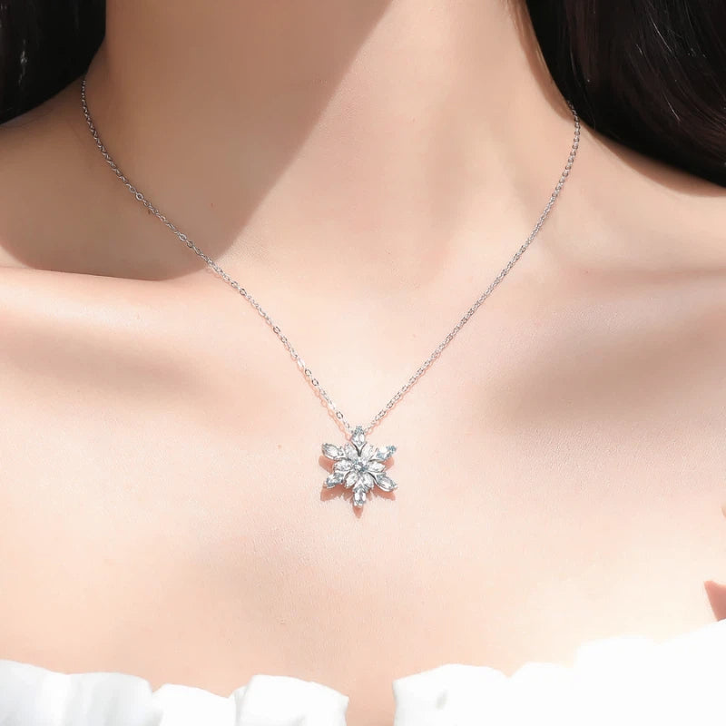 Aquamarine Snowflake Necklace S925 Silver