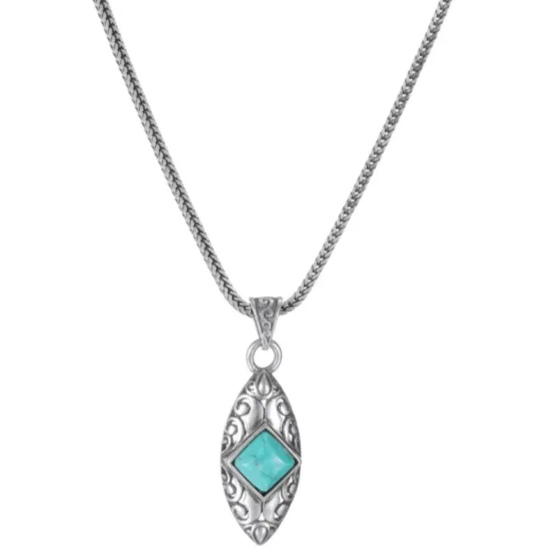 Silver Turquoise Pendant Necklace - OOAKB