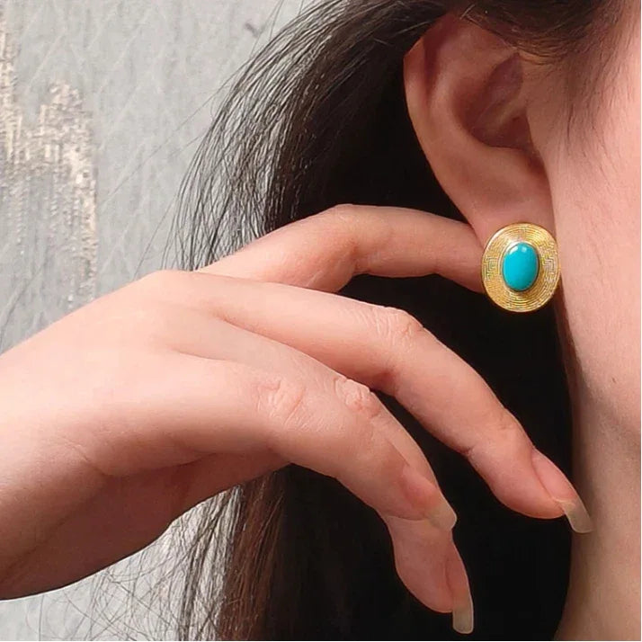 Turquoise Egg-Shaped S925 Silver Earrings - OOAKB