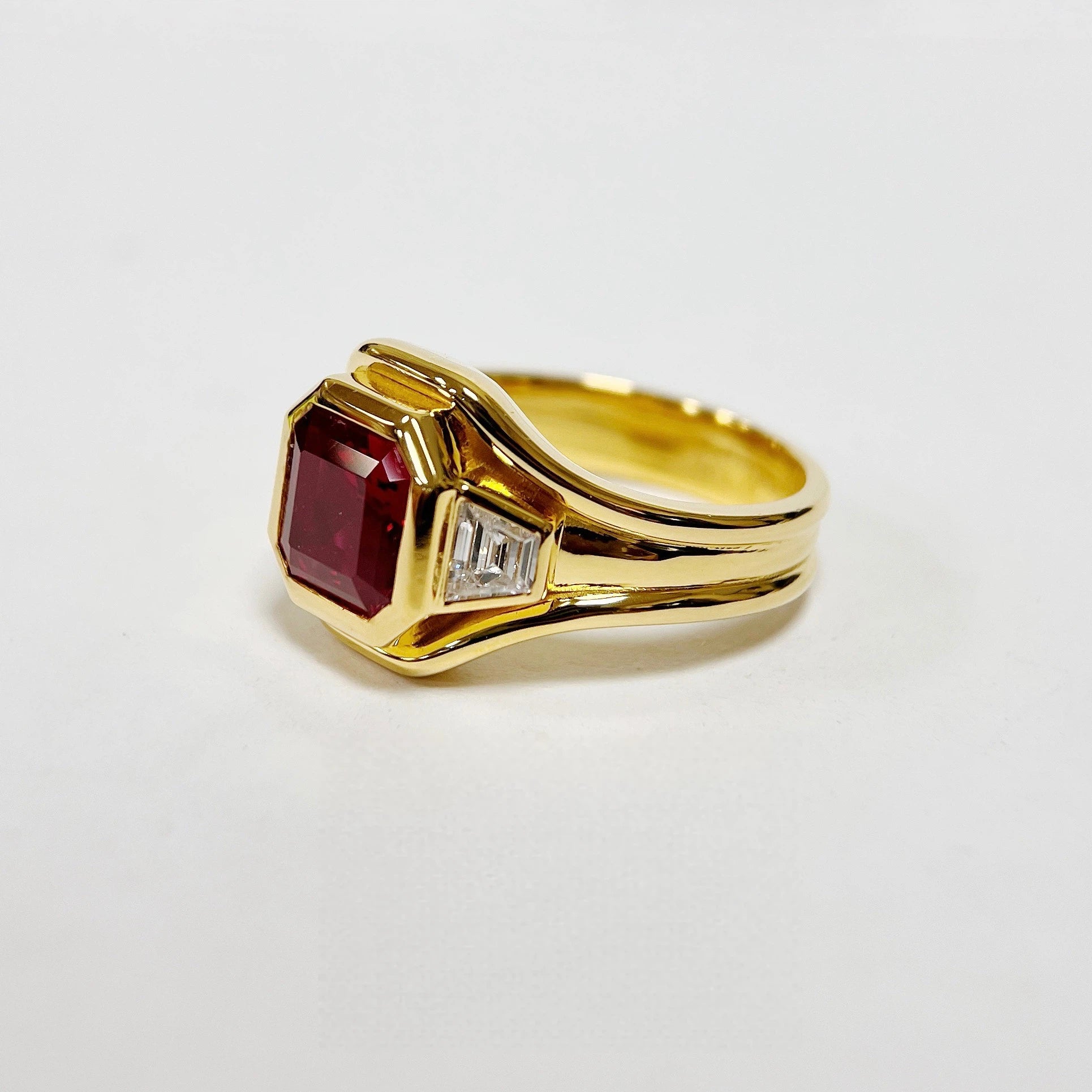 S925 Silver Plated 18K Gold Three-Stone Ruby Ring