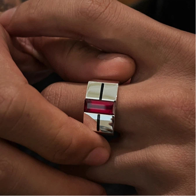 18K White Gold Lab-Grown Ruby Unisex Ring