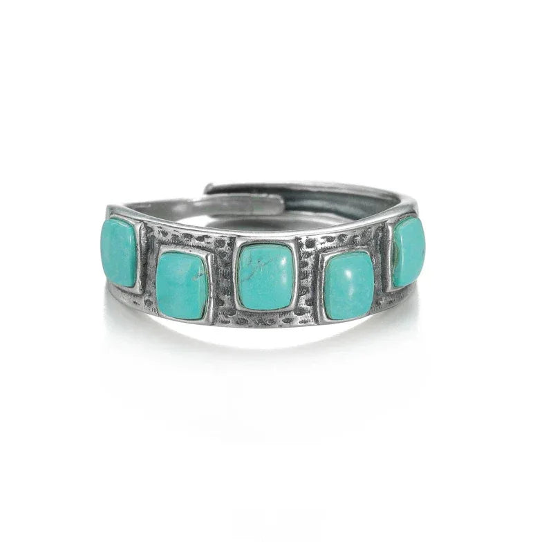 Silver Turquoise Retro Stackable Ring - OOAKB