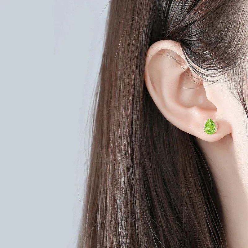 Natural Peridot Water Drop Luxury Silver Earrings - OOAKB