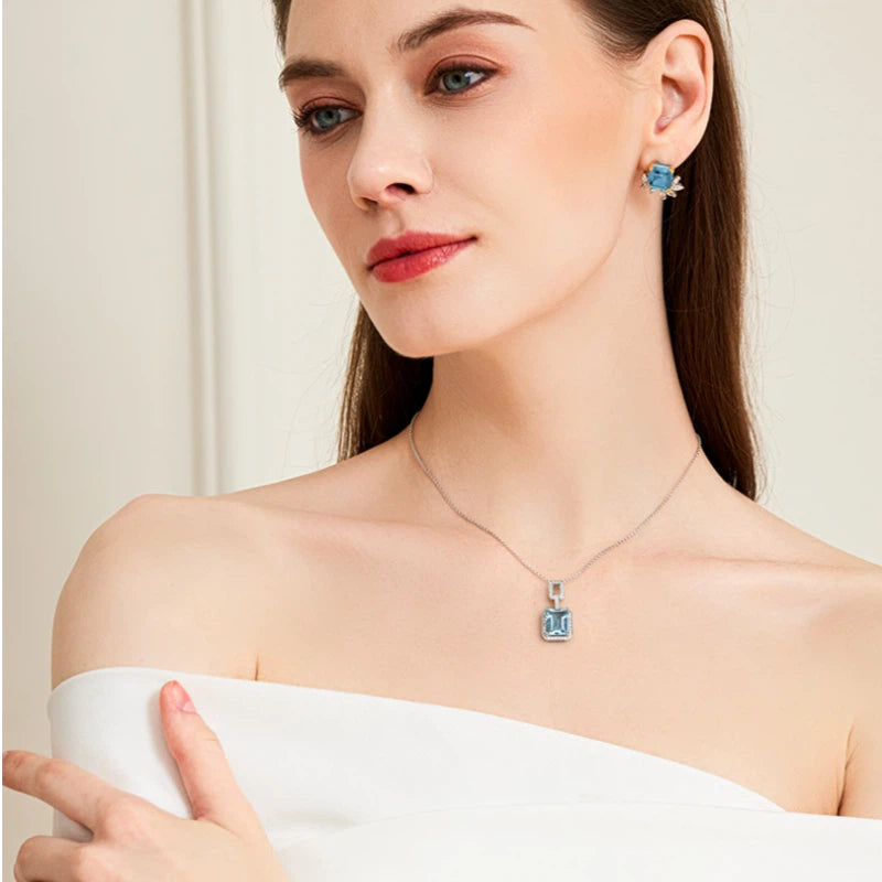 Natural Topaz Small Square Necklace S925 Silver Women's Style