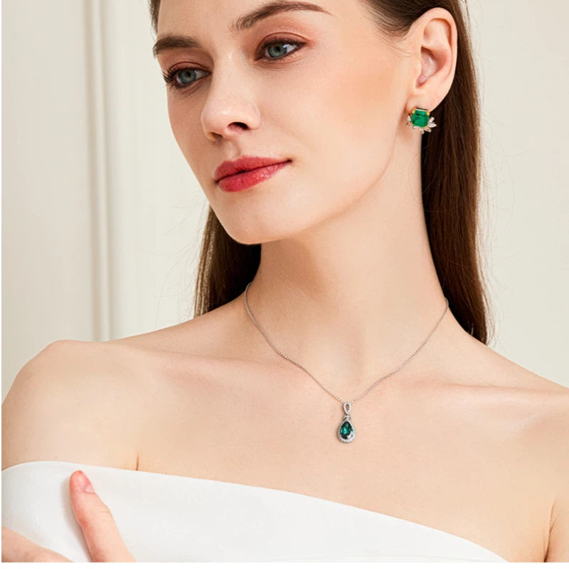 Emerald Small Teardrop Collar Necklace S925 Silver Women's Style