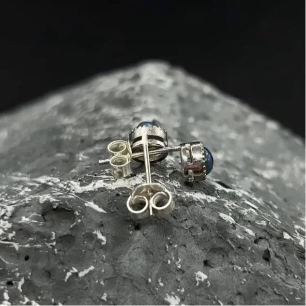 S925 Silver Black Opal Round Stud Earrings - OOAKB