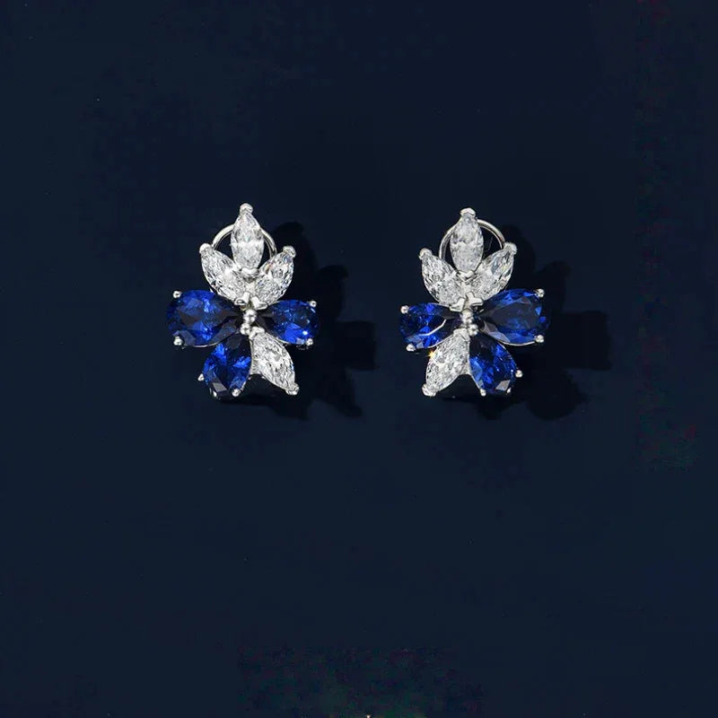 Sapphire Flower Earrings S925 Silver Women's Style - OOAKB