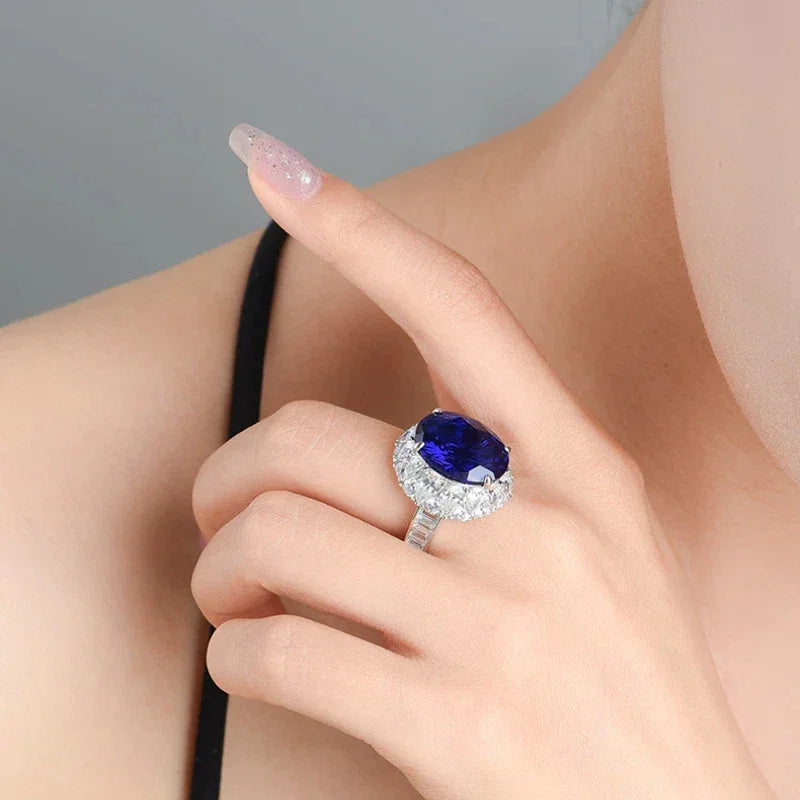 Royal Sapphire Pigeon Egg Ring S925 Silver Women's Style - OOAKB