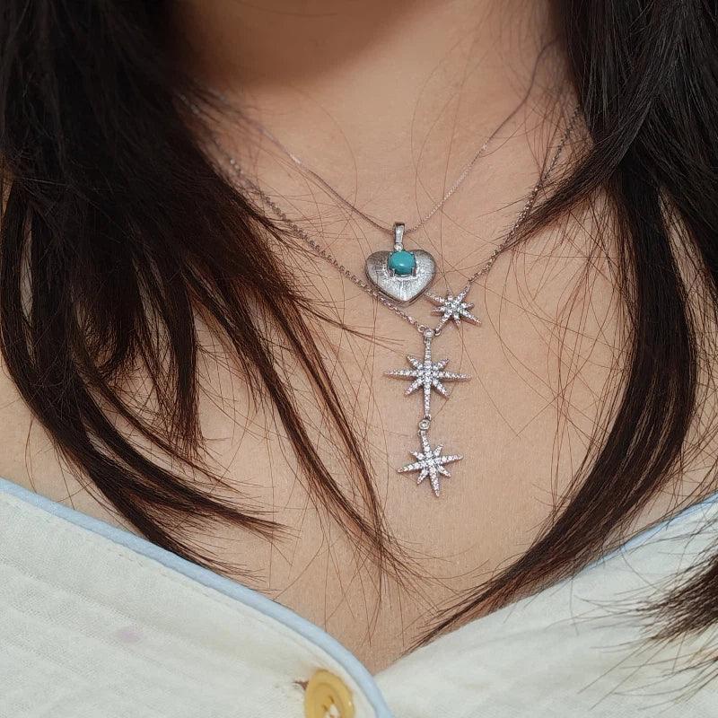Silver Heart-Inlaid Turquoise Necklace Unisex - OOAKB