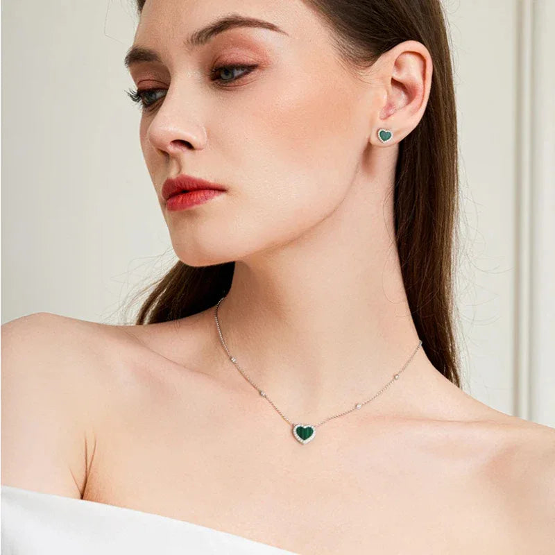 Heart-shaped Malachite Necklace S925 Silver - OOAKB