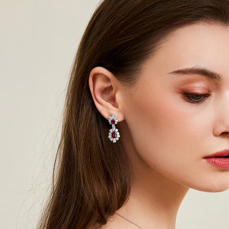 Ruby Brilliant Earrings S925 Silver Women's Style