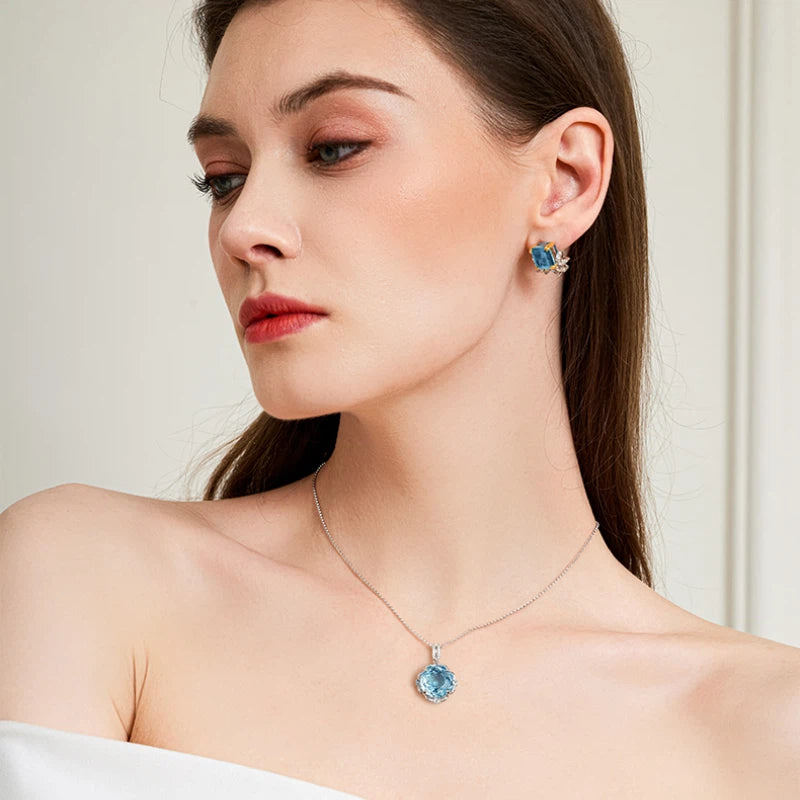 Rose-Cut Natural Topaz Necklace S925 Silver Women's Style