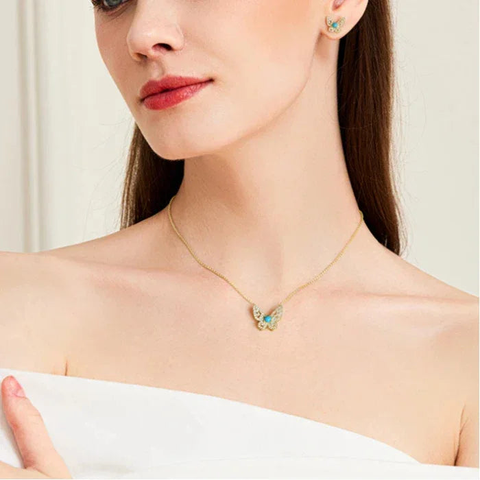 Lucky Butterfly Natural Turquoise Butterfly Necklace - OOAKB