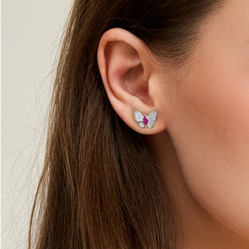 Butterfly Dream Series Pigeon Blood Ruby Flexible Butterfly Earrings