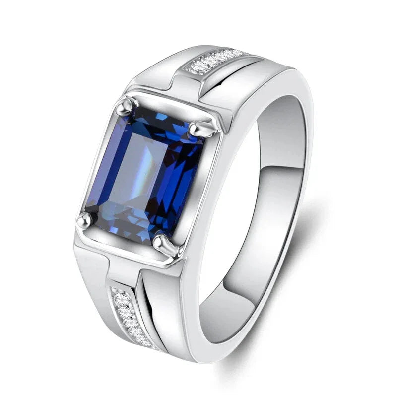 S925 Silver Sapphire Ring Unisex Minimalist Band - OOAKB
