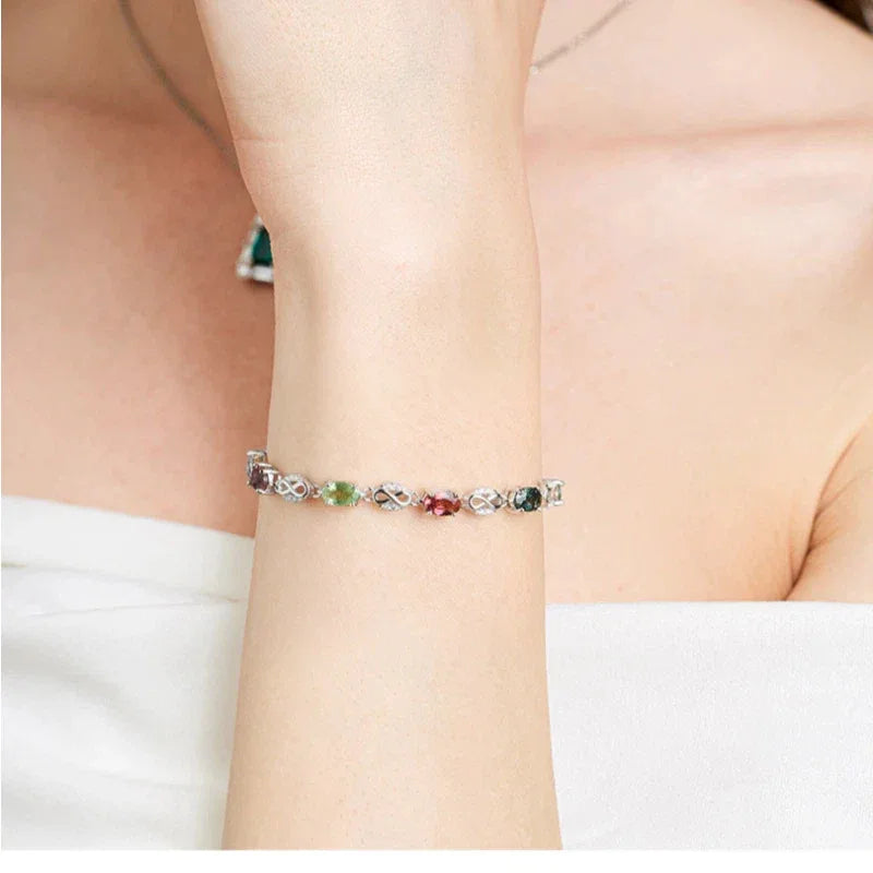 Natural Tourmaline Colorful Bracelet S925 Silver Women's Style - OOAKB