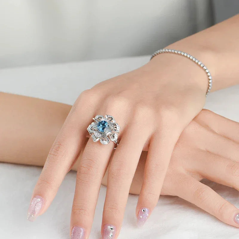 Topaz Floral Design Light Luxury Ring S925 Silver - OOAKB