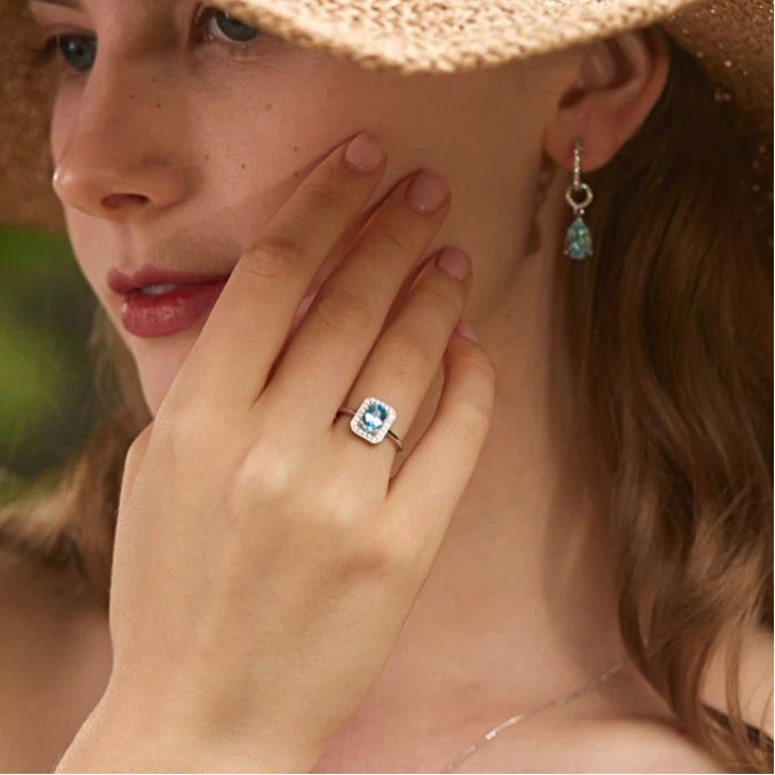 Topaz S925 Silver Gold-Plated Square Ring