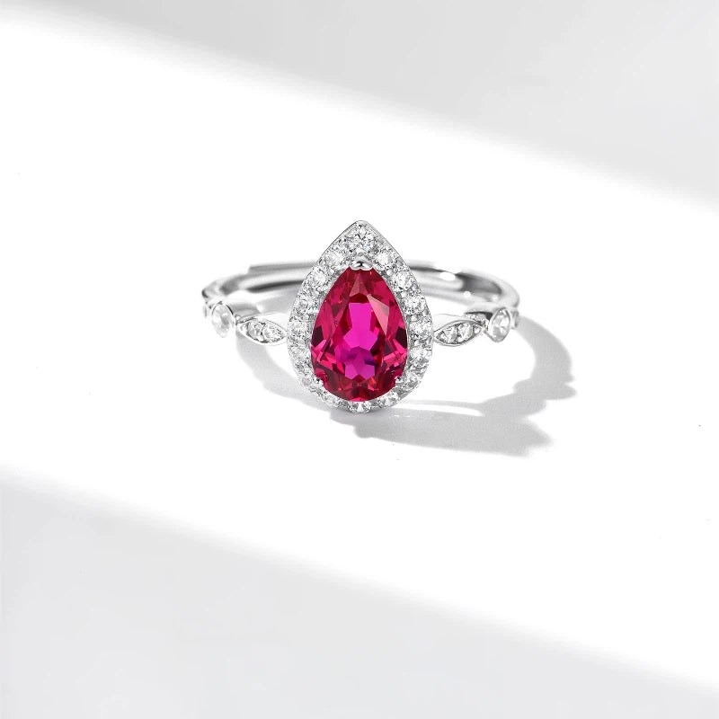 Angel's Tear Pigeon Blood Ruby Water Drop Ring Women's Style S925 Silver