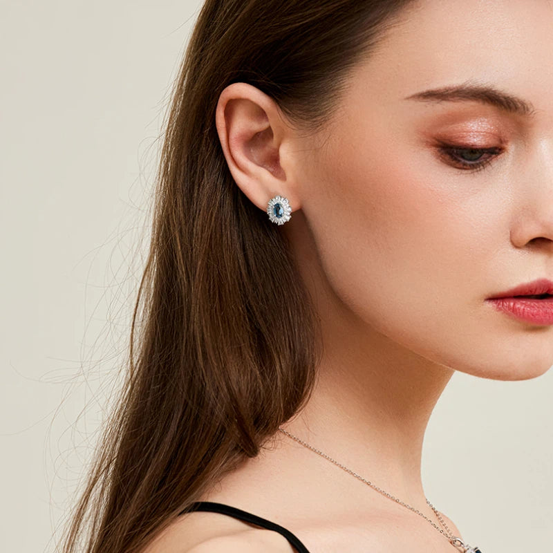 London Blue Topaz Full-Diamond Stud Earrings S925 Silver