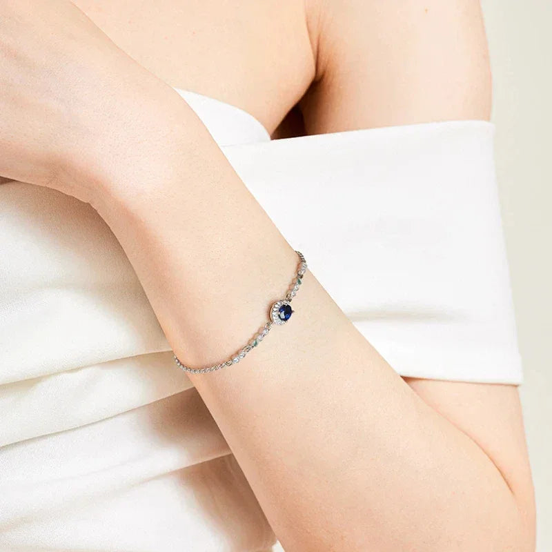 Sapphire Ocean Heart Sparkling Diamond Bracelet S925 Silver - OOAKB