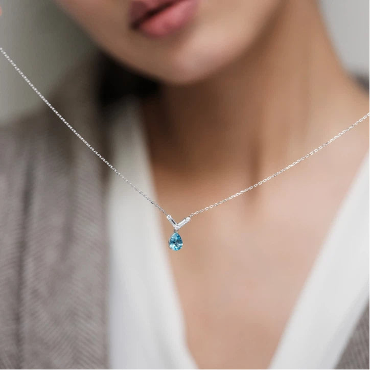 Topaz S925 Rhodium Plated Teardrop Necklace