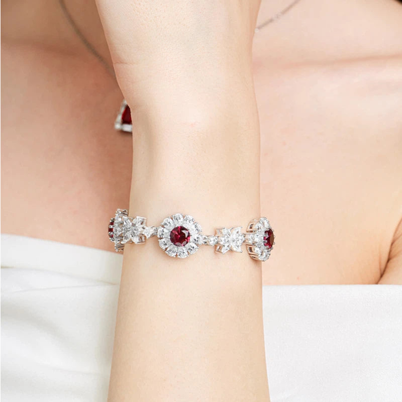 Butterfly Dance Red Crystal S925 Silver Ruby Full Diamond Bracelet Women's Style