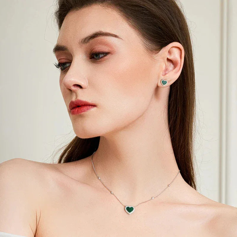 Malachite Heart Collar Necklace S925 Silver - OOAKB