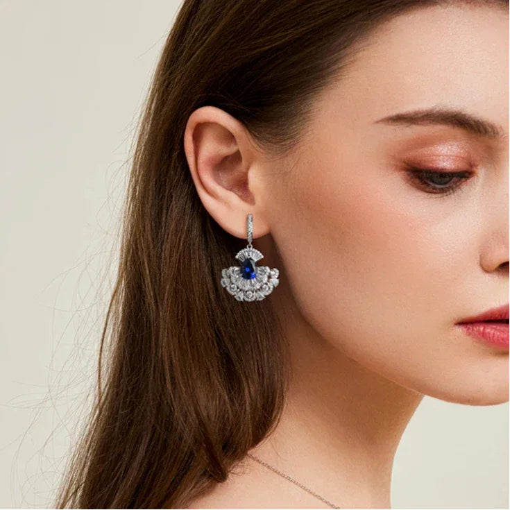 Royal Blue Sapphire Skirt Earrings S925 Silver - OOAKB
